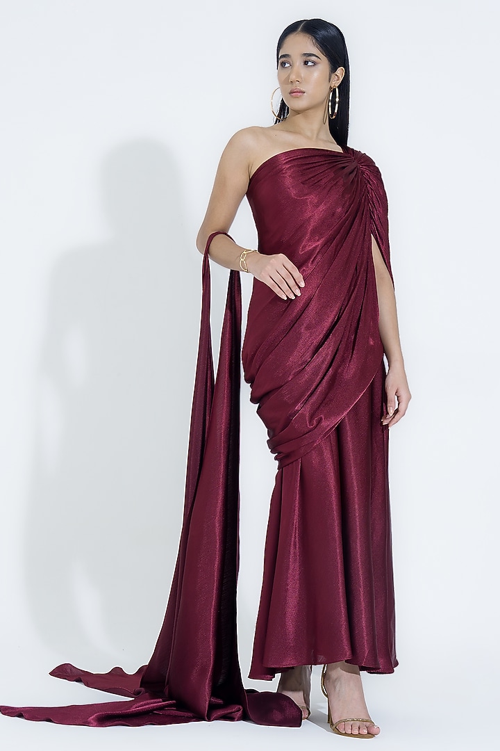 Maroon Silk Fluid Skirt Set by NA-KA at Pernia's Pop Up Shop
