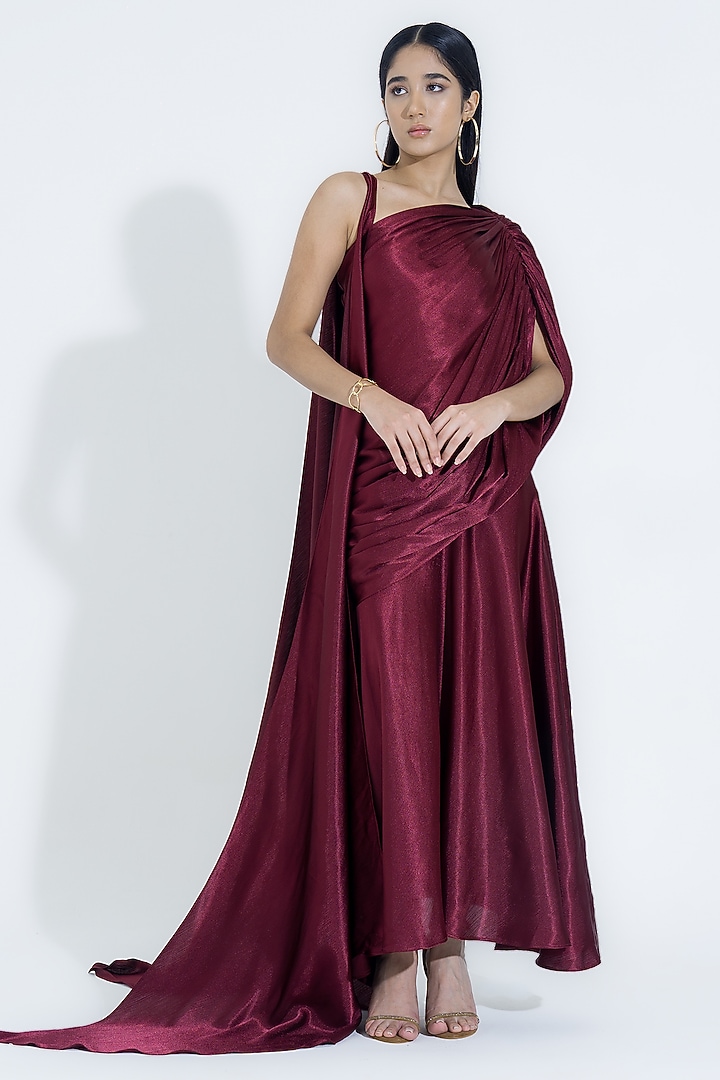 Maroon Silk Fluid Skirt Set by NA-KA at Pernia's Pop Up Shop