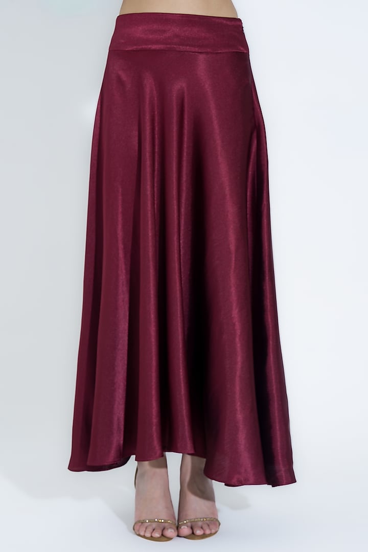 Maroon Silk Fluid Skirt Set by NA-KA at Pernia's Pop Up Shop