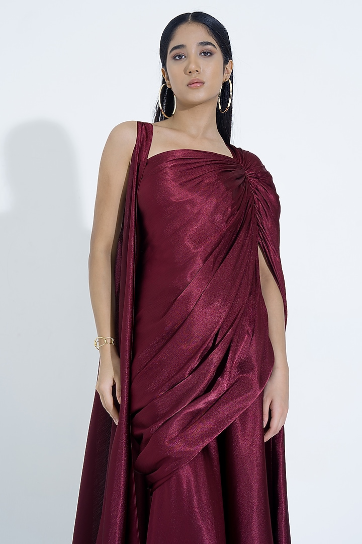 Maroon Silk Fluid Skirt Set by NA-KA at Pernia's Pop Up Shop