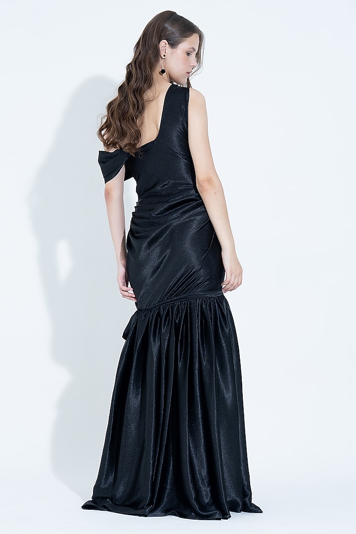 Black Silk Pleated One-Shoulder Party Wear Gown by NA-KA at Pernia's Pop Up Shop