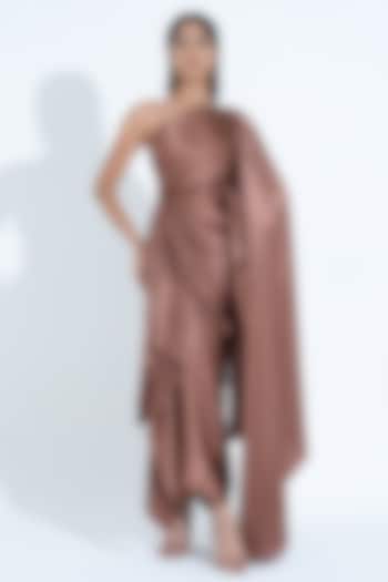 Brown Silk Pleated One-Shoulder Gown by NA-KA at Pernia's Pop Up Shop