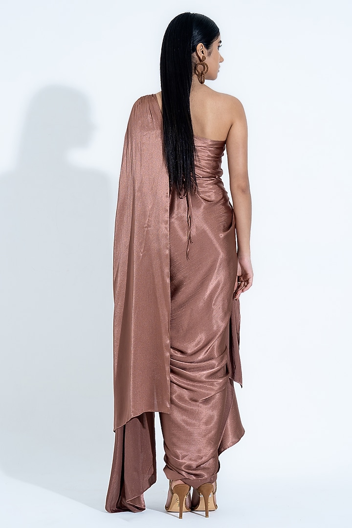 Brown Silk Pleated One-Shoulder Gown by NA-KA at Pernia's Pop Up Shop