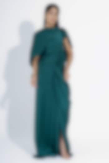 Sea Green Satin Asymmetrical Draped Gown by NA-KA at Pernia's Pop Up Shop
