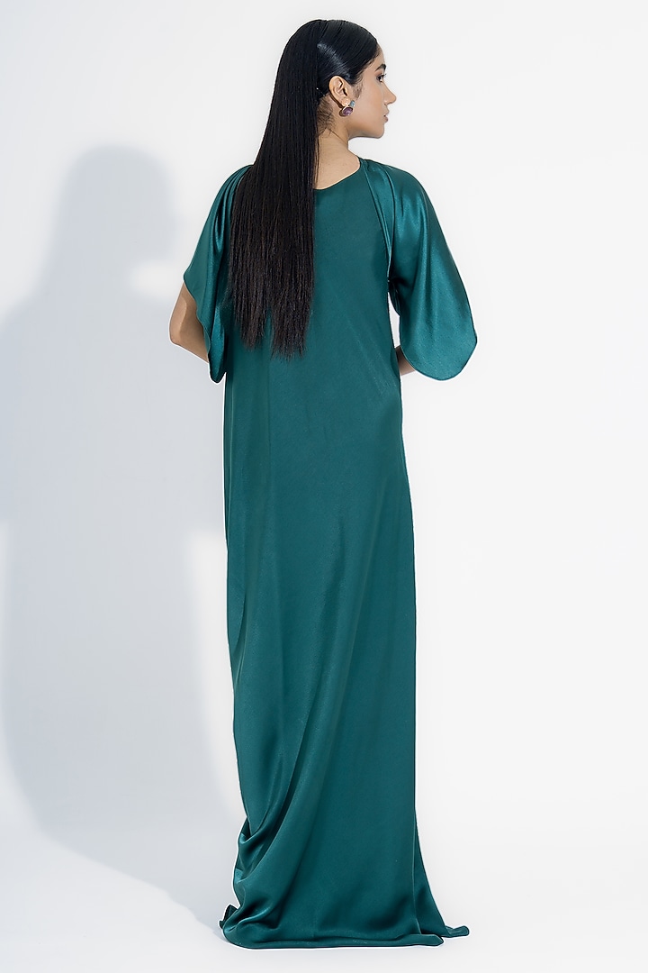 Sea Green Satin Asymmetrical Draped Gown by NA-KA at Pernia's Pop Up Shop
