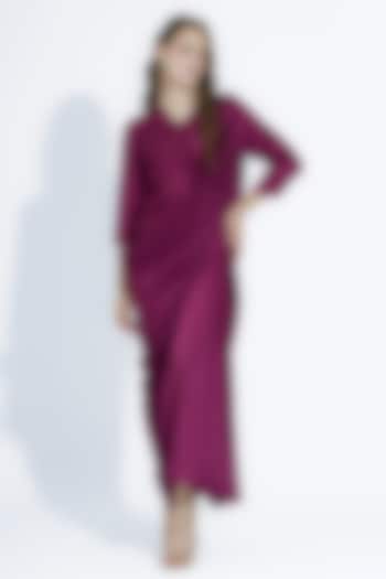 Wine Satin Overlap Draped Gown by NA-KA at Pernia's Pop Up Shop