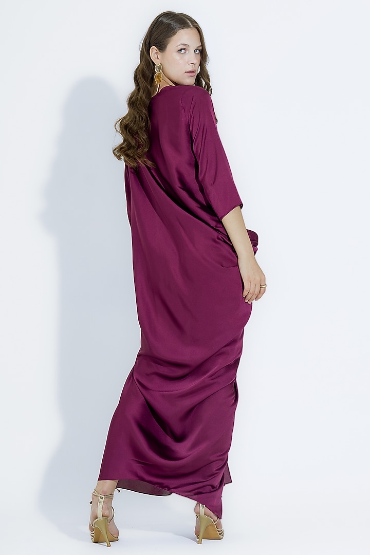 Wine Satin Overlap Draped Gown by NA-KA at Pernia's Pop Up Shop