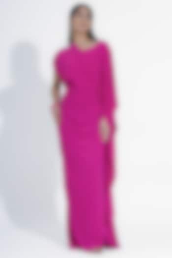 Hot Pink Stretch Moss Crepe Draped Gown by NA-KA at Pernia's Pop Up Shop