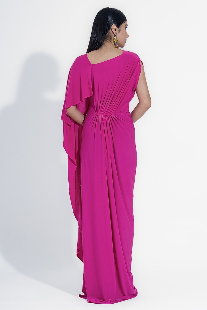 Hot Pink Stretch Moss Crepe Draped Gown by NA-KA at Pernia's Pop Up Shop