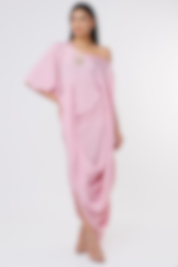 Baby Pink Crepe Draped Gown by NA-KA