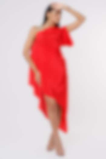 Red Crepe Draped Dress by NA-KA