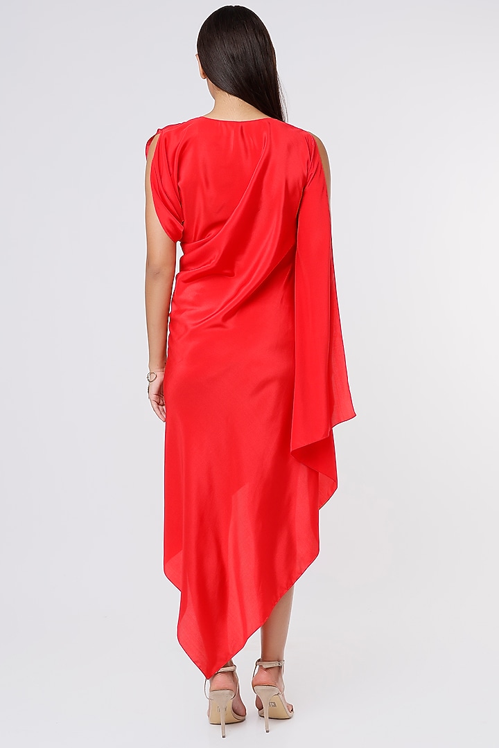 Red Crepe Draped Summer Dress by NA-KA at Pernia's Pop Up Shop