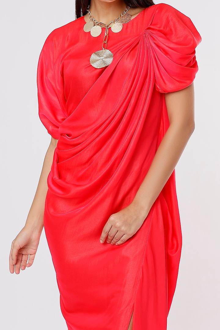 Coral Silk Satin Draped Gown by NA-KA at Pernia's Pop Up Shop