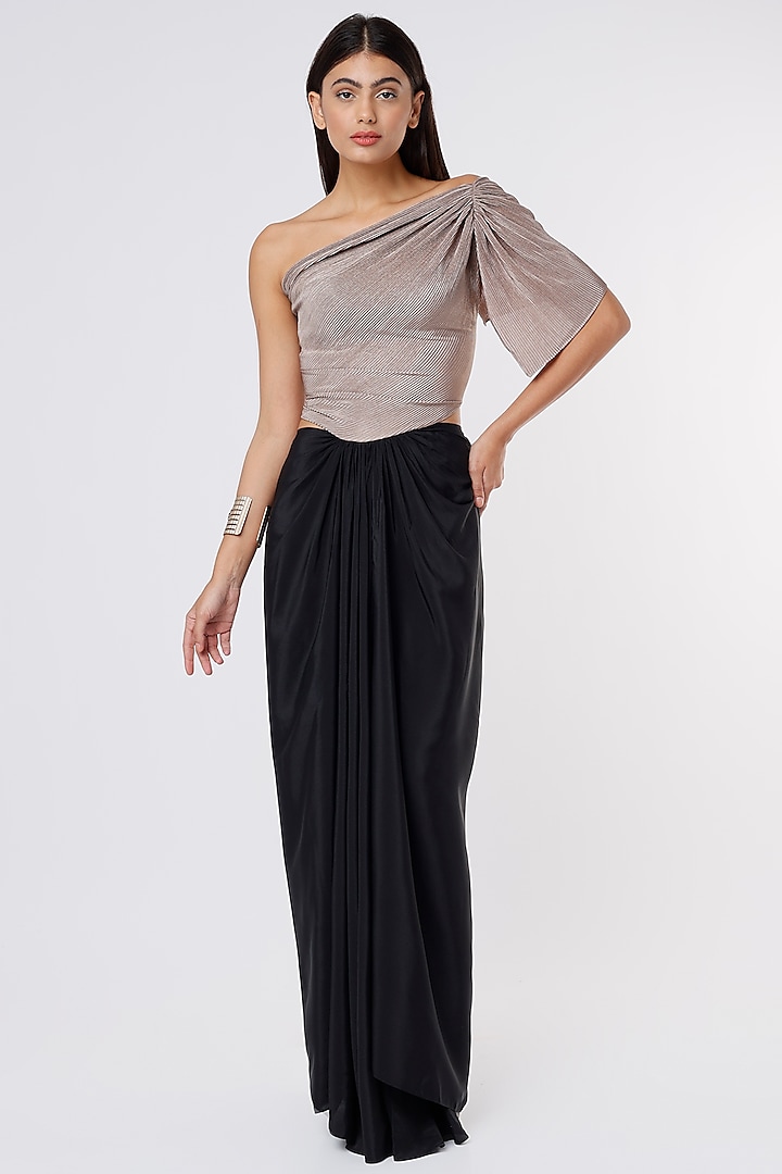 Black & Champagne Crepe Gown by NA-KA