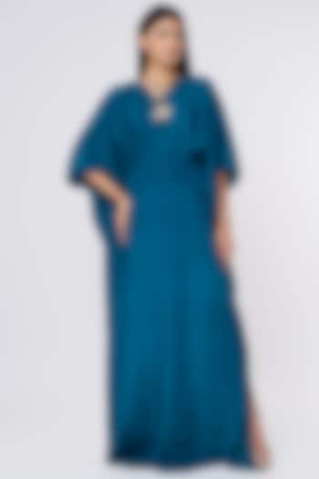 Teal Blue Crepe Kaftan Gown by NA-KA