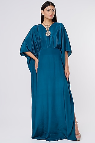 Teal Blue Crepe Kaftan Gown by NA-KA