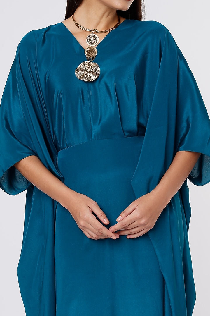 Teal Blue Crepe Kaftan Gown by NA-KA at Pernia's Pop Up Shop