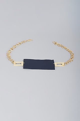 Gold Finish Blue Vegan Leather & Mixed Metal Belt by Na-Ka