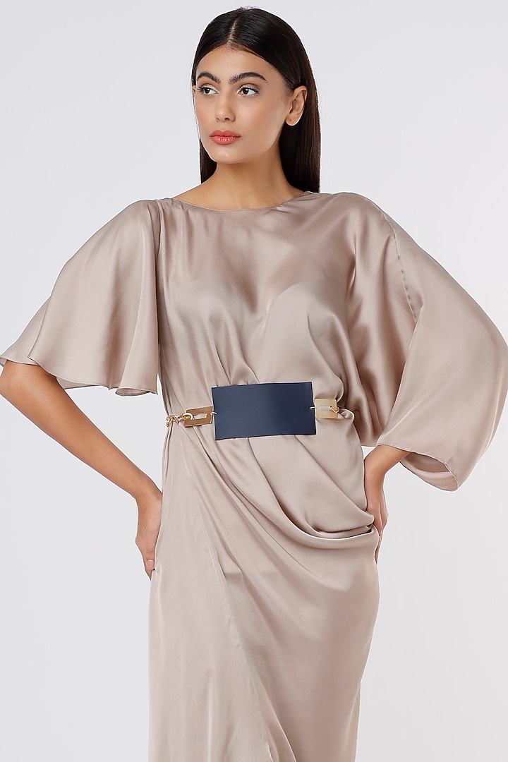 Gold Finish Blue Vegan Leather & Mixed Metal Belt by Na-Ka at Pernia's Pop Up Shop