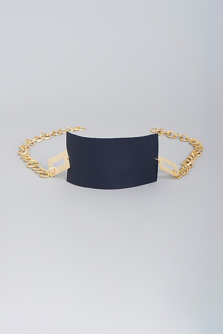 Gold Finish Blue Vegan Leather & Mixed Metal Belt by Na-Ka at Pernia's Pop Up Shop