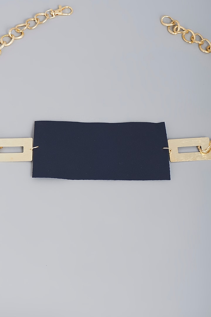 Gold Finish Blue Vegan Leather & Mixed Metal Belt by Na-Ka at Pernia's Pop Up Shop