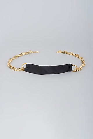 Gold Finish Black Vegan Leather & Mixed Metal Belt by Na-Ka