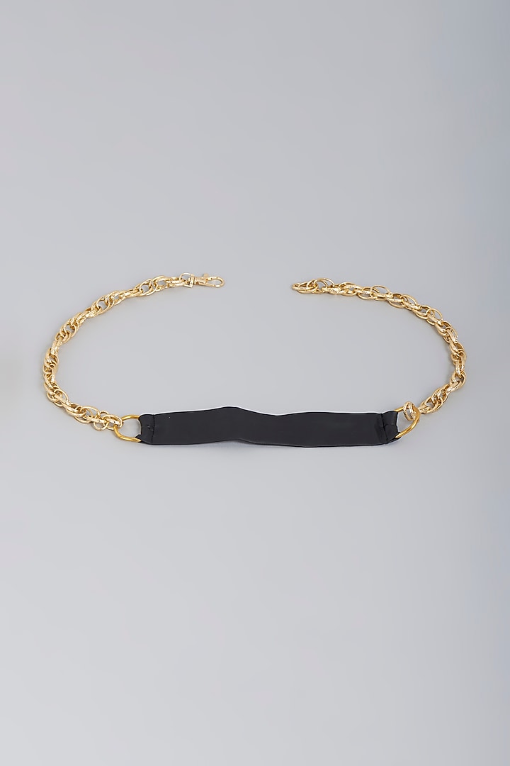 Gold Finish Black Vegan Leather & Mixed Metal Belt by Na-Ka at Pernia's Pop Up Shop