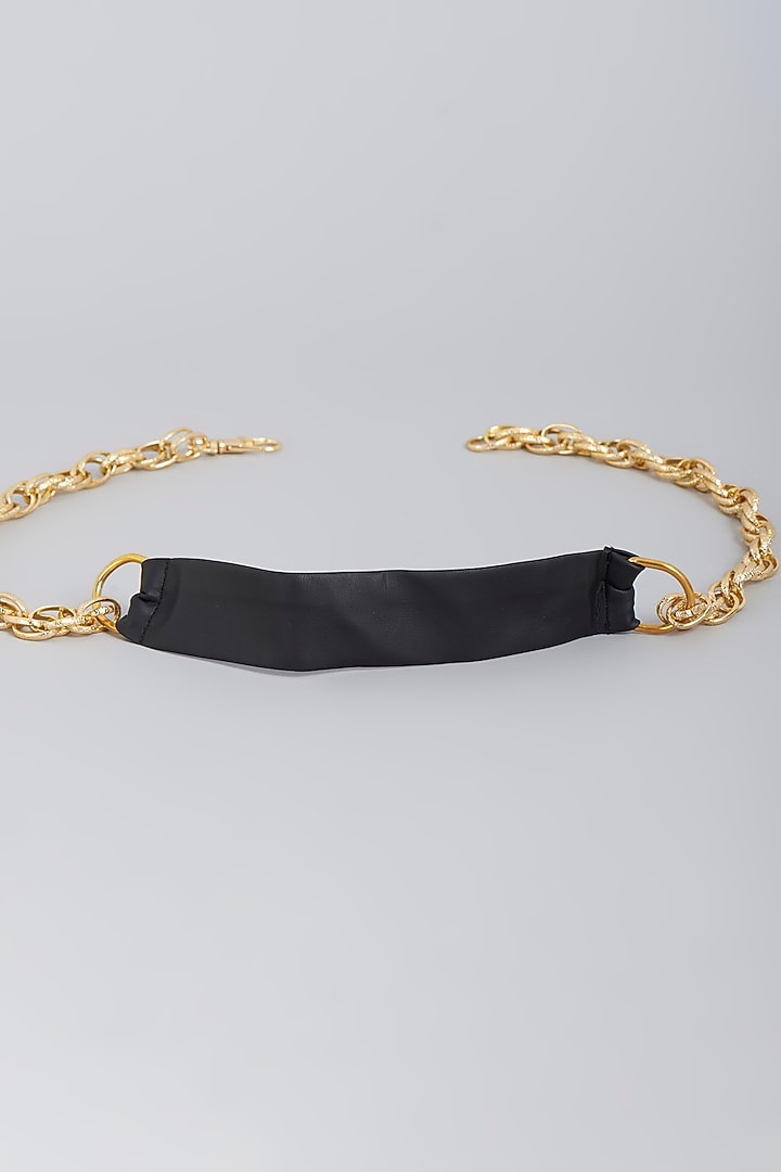 Gold Finish Black Vegan Leather & Mixed Metal Belt by Na-Ka at Pernia's Pop Up Shop