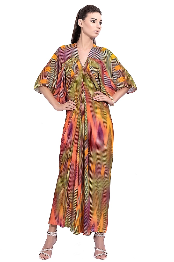 Orange Striped Gown With Kimono Sleeves by Na-ka at Pernia's Pop Up Shop