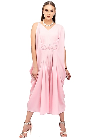 Fuchsia Appliques Embroidered Jumpsuit by Na-ka