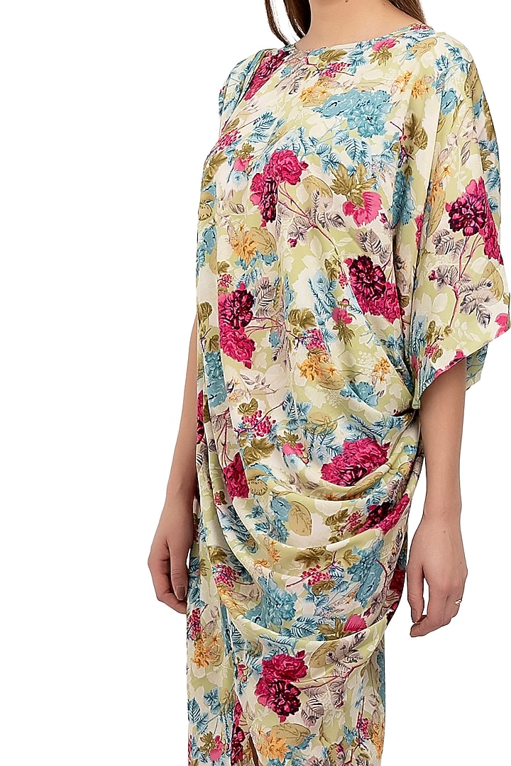 Olive Green Floral Printed Summer Dress by Na-ka at Pernia's Pop Up Shop