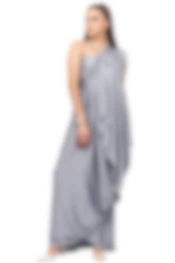 Grey Draped Gown With Waterfall Flap by Na-ka