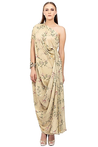 Mustard Digital Printed Gown by Na-ka