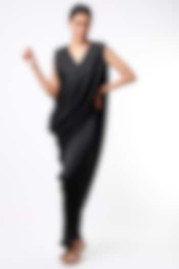 Black Overlap Draped Dress by NA-KA