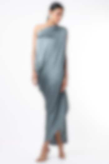 Petrol Blue One Shoulder Draped Dress by NA-KA at Pernia's Pop Up Shop