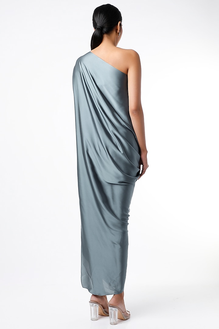 Petrol Blue One Shoulder Draped Summer Dress by NA-KA at Pernia's Pop Up Shop
