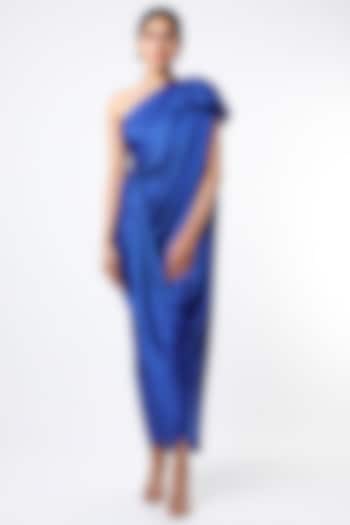 Cobalt Blue One Shoulder Draped Dress by NA-KA