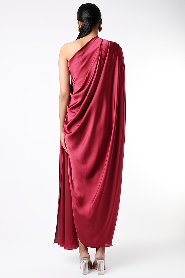 Maroon One Shoulder Pleated Summer Dress by NA-KA at Pernia's Pop Up Shop
