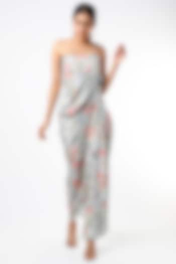 Grey Off-Shoulder Printed Draped Dress by NA-KA