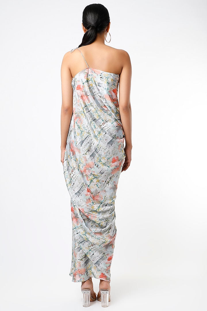 Grey Off-Shoulder Printed Draped Summer Dress by NA-KA at Pernia's Pop Up Shop