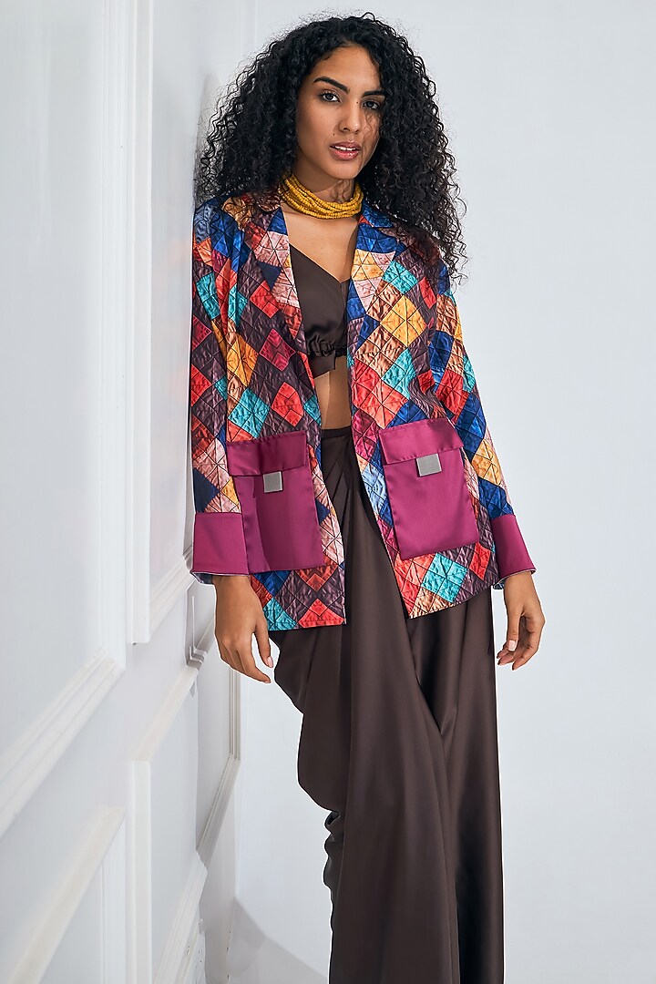 Multi-Colored Satin Digital Printed Blazer Set by NA-KA at Pernia's Pop Up Shop