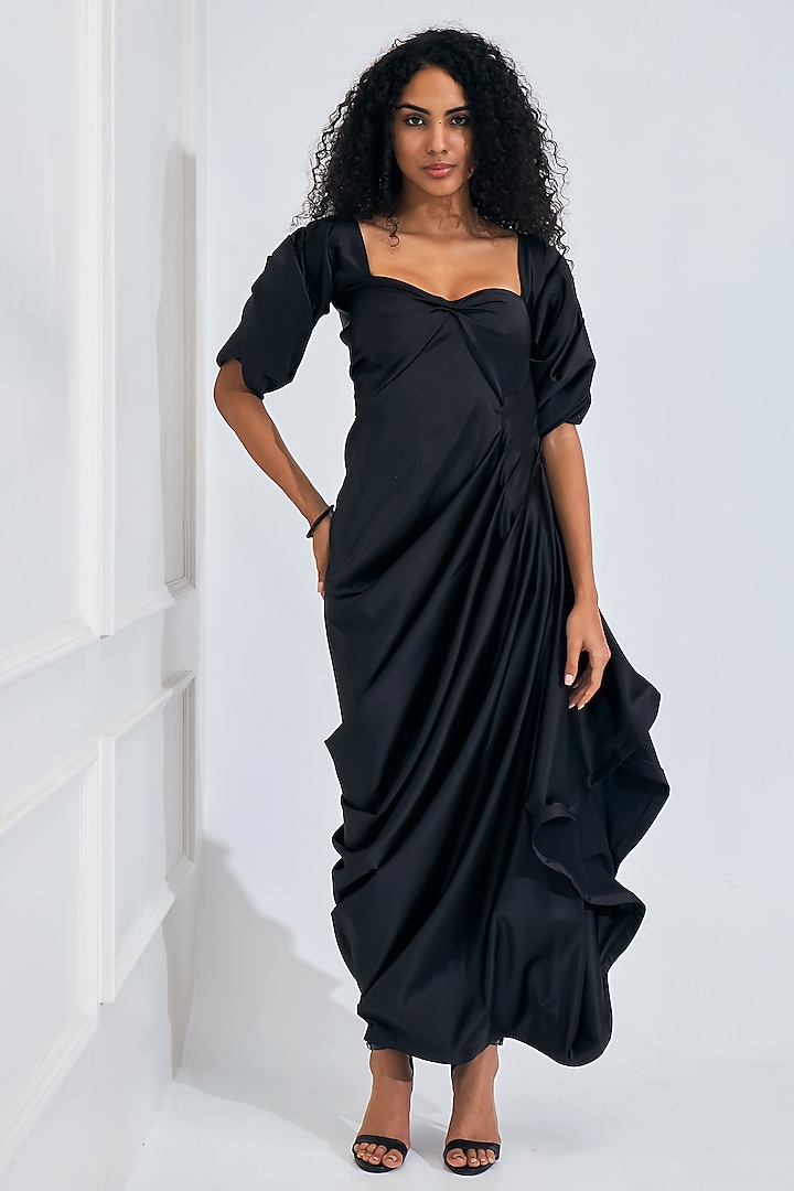 Black Satin High-Low Cowl Gown by NA-KA at Pernia's Pop Up Shop