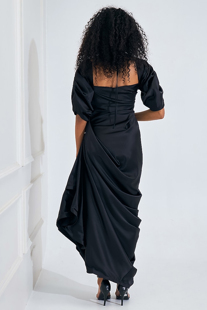 Black Satin High-Low Cowl Party Wear Gown by NA-KA at Pernia's Pop Up Shop