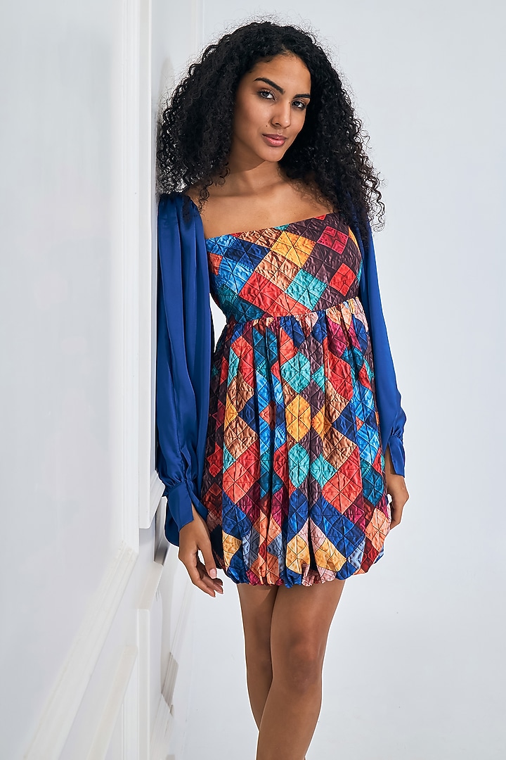 Multi-Colored Satin Digital Printed Mini Summer Dress by NA-KA at Pernia's Pop Up Shop
