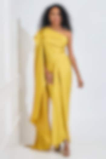 Electric Yellow Satin High-Low Draped Dress by NA-KA at Pernia's Pop Up Shop