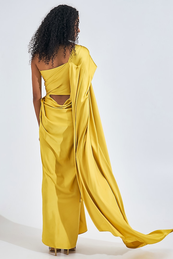 Electric Yellow Satin High-Low Draped Dress by NA-KA at