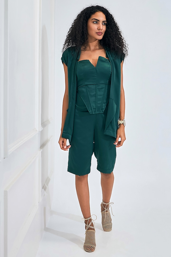 Emerald Green Moss Satin Co-Ord Set by NA-KA at Pernia's Pop Up Shop