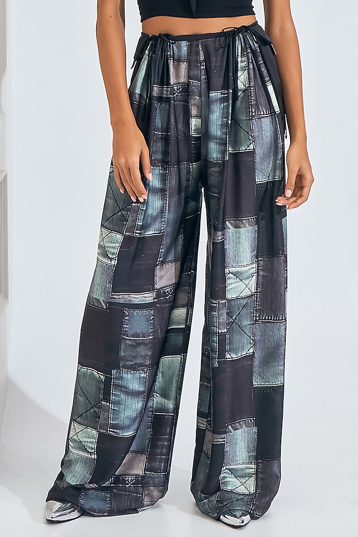 Black & Green Satin Digital Printed Co-Ord Set by NA-KA at Pernia's Pop Up Shop