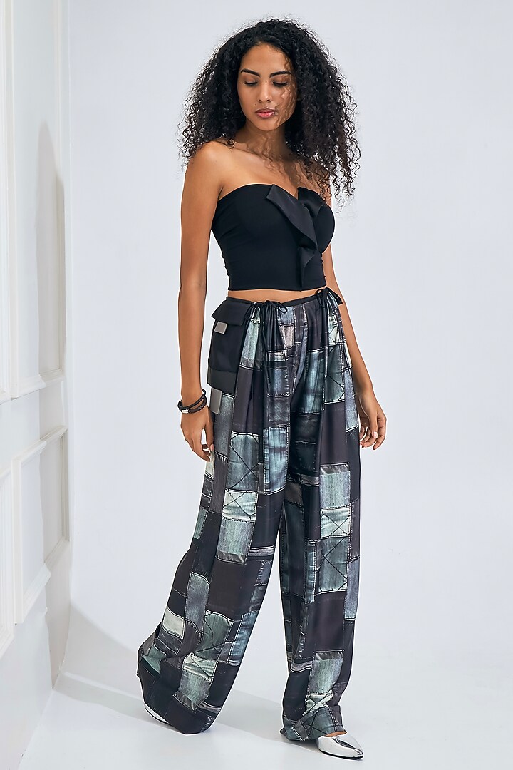 Black & Green Satin Digital Printed Co-Ord Set by NA-KA at Pernia's Pop Up Shop
