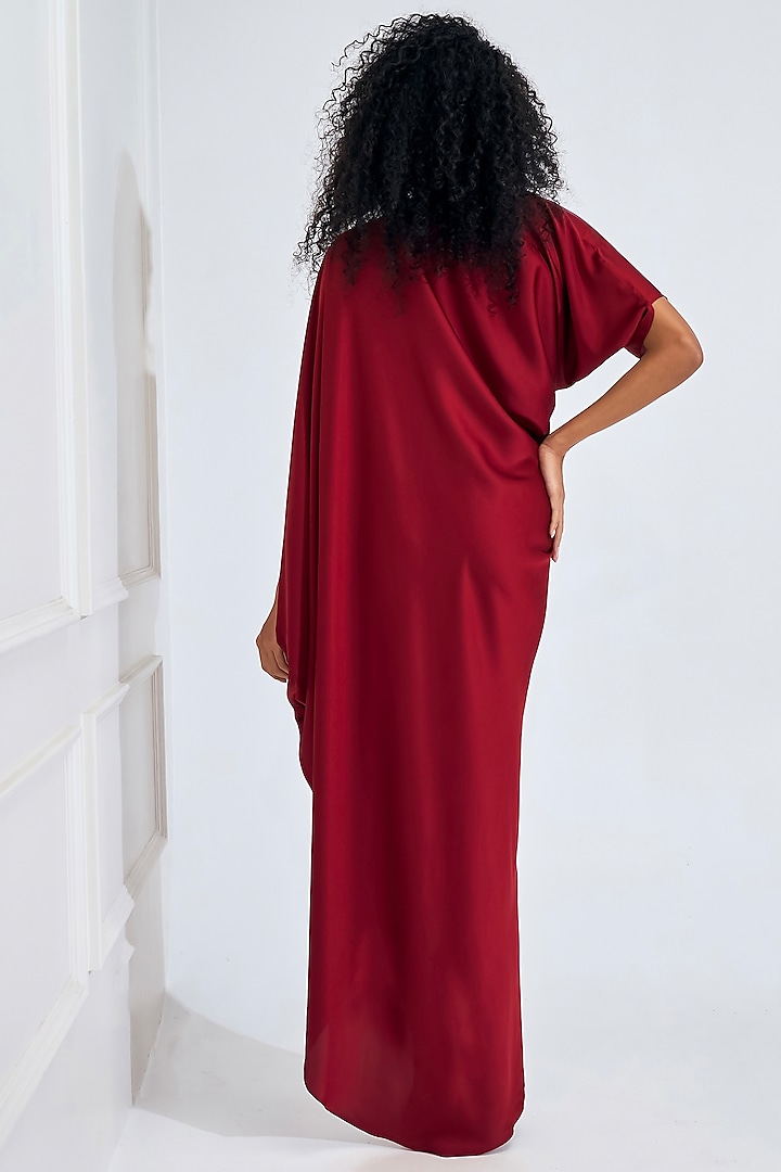 Deep Red Satin Pleated Draped Summer Dress by NA-KA at Pernia's Pop Up Shop